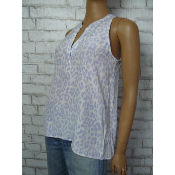Joie Blue White Leopard Print Silk Vneck Aruna Top XXS NEW - Picture 3 of 6